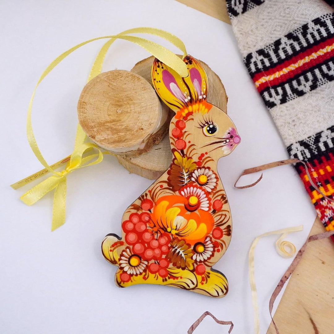 Schöner Osterhase Deko für den Osterstrauss aus Holz Handbemalt - Hasen Osterdekoration zum Aufhänge