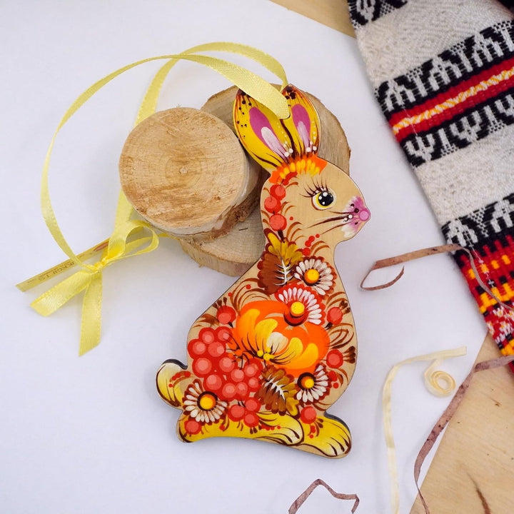 Schöner Osterhase Deko für den Osterstrauss aus Holz Handbemalt - Hasen Osterdekoration zum Aufhänge