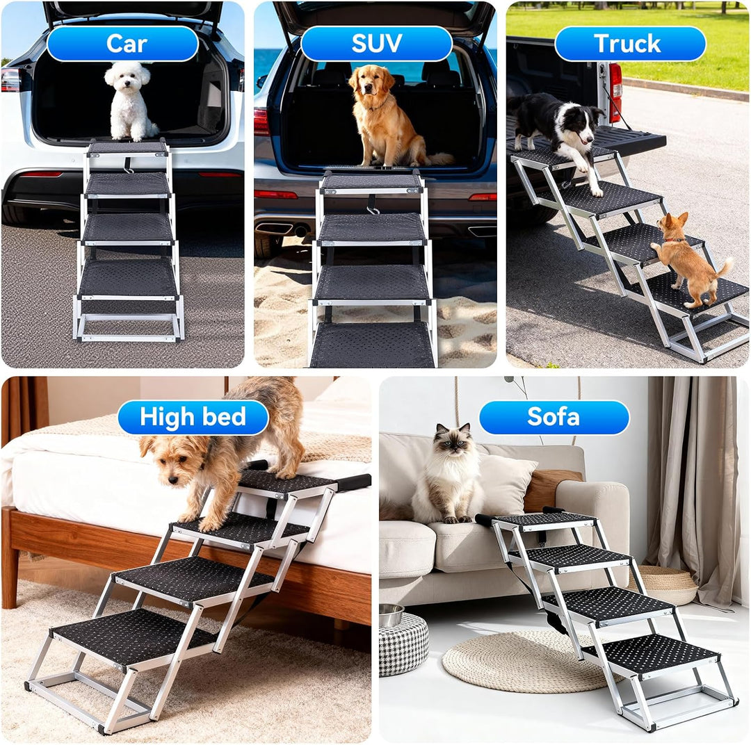 Hunderampe mit 5 Stufen für Autos: Extra breite Hundetreppe mit rutschfestem Teppich, tragbare zusam