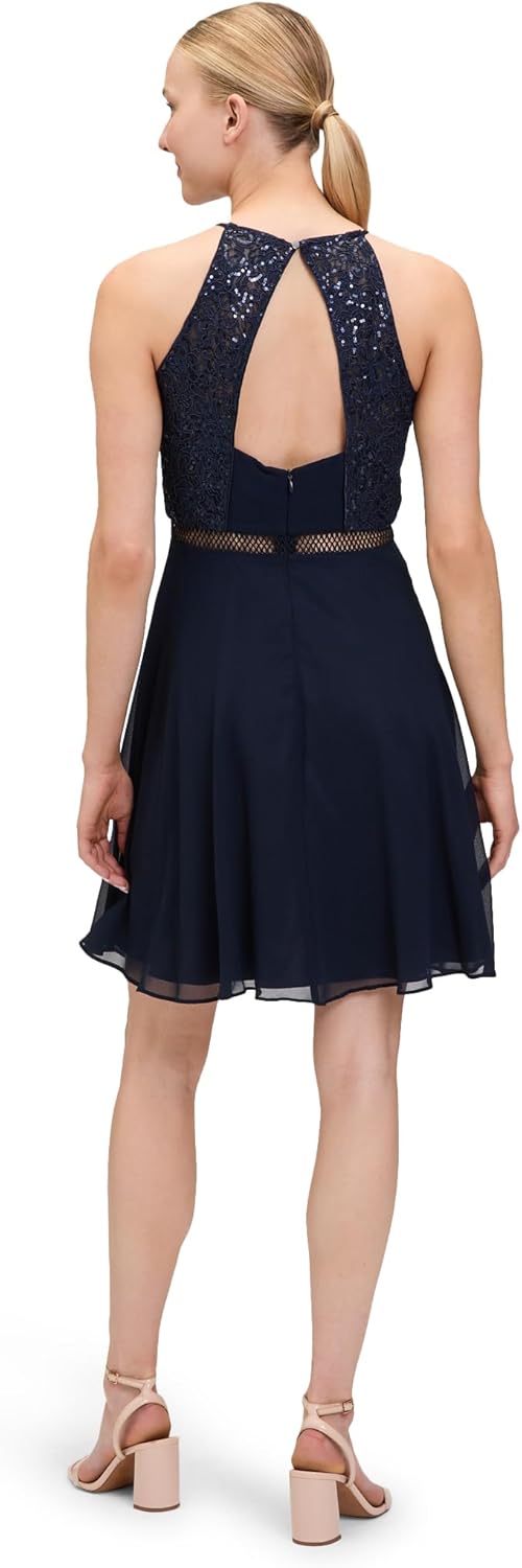 Vera Mont Damen Cocktailkleid mit Spitze 34 Blau, 34 Blau