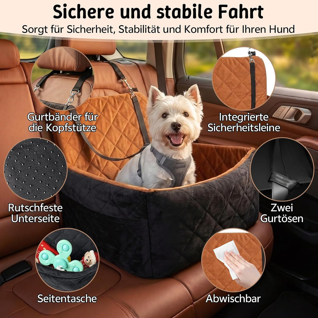 Hundeautositz bis 9 kg, Memory-Schaum Hundebooster mit Plüsch-Samt-Bezug, rutschfeste Unterseite & 2