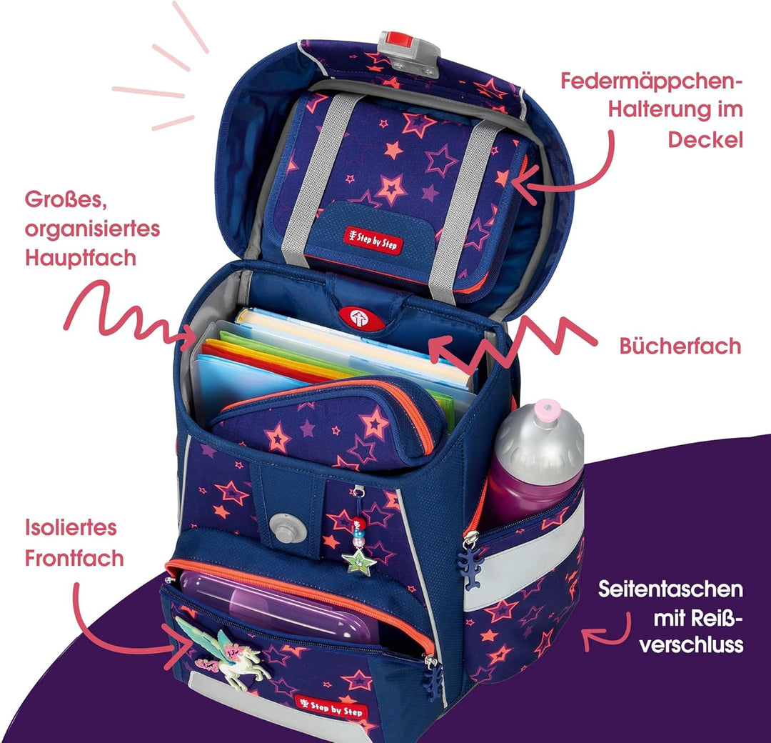 Step by Step Schulranzen-Set Space Shine „Pegasus Night Nuala“ 5-teilig, ergonomischer Tornister mit