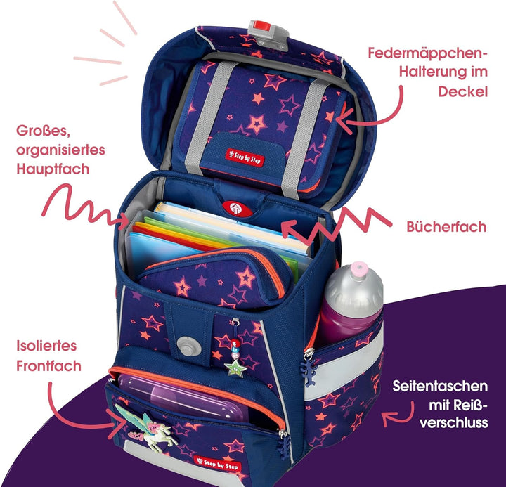 Step by Step Schulranzen-Set Space Shine „Pegasus Night Nuala“ 5-teilig, ergonomischer Tornister mit