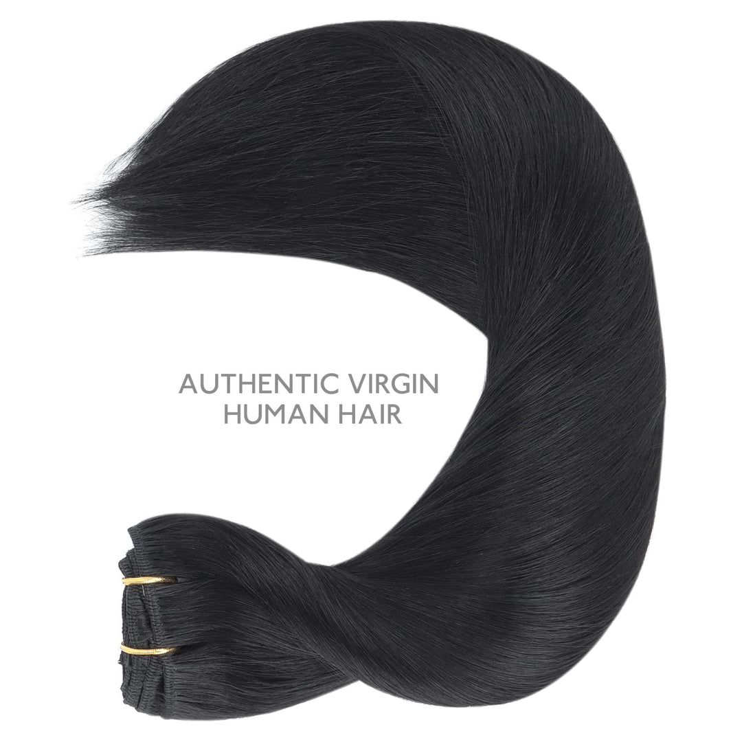 WENNALIFE Clip in Extensions Echthaar, 75g 5pcs 40cm Tief Schwarz Extensions Clip in Remy Clip in Ex