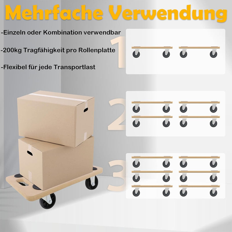 UISEBRT 2 Stück Transportroller 580 x 290 x 108mm Rollbretter Transport aus MDF-Platte Möbelroller T