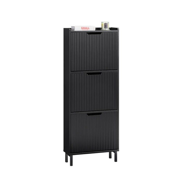 SoBuy Schuhschrank schmal mit 3 Klappen Platzsparender Schuhkipper Hoch Kommode Schuhregal geschloss