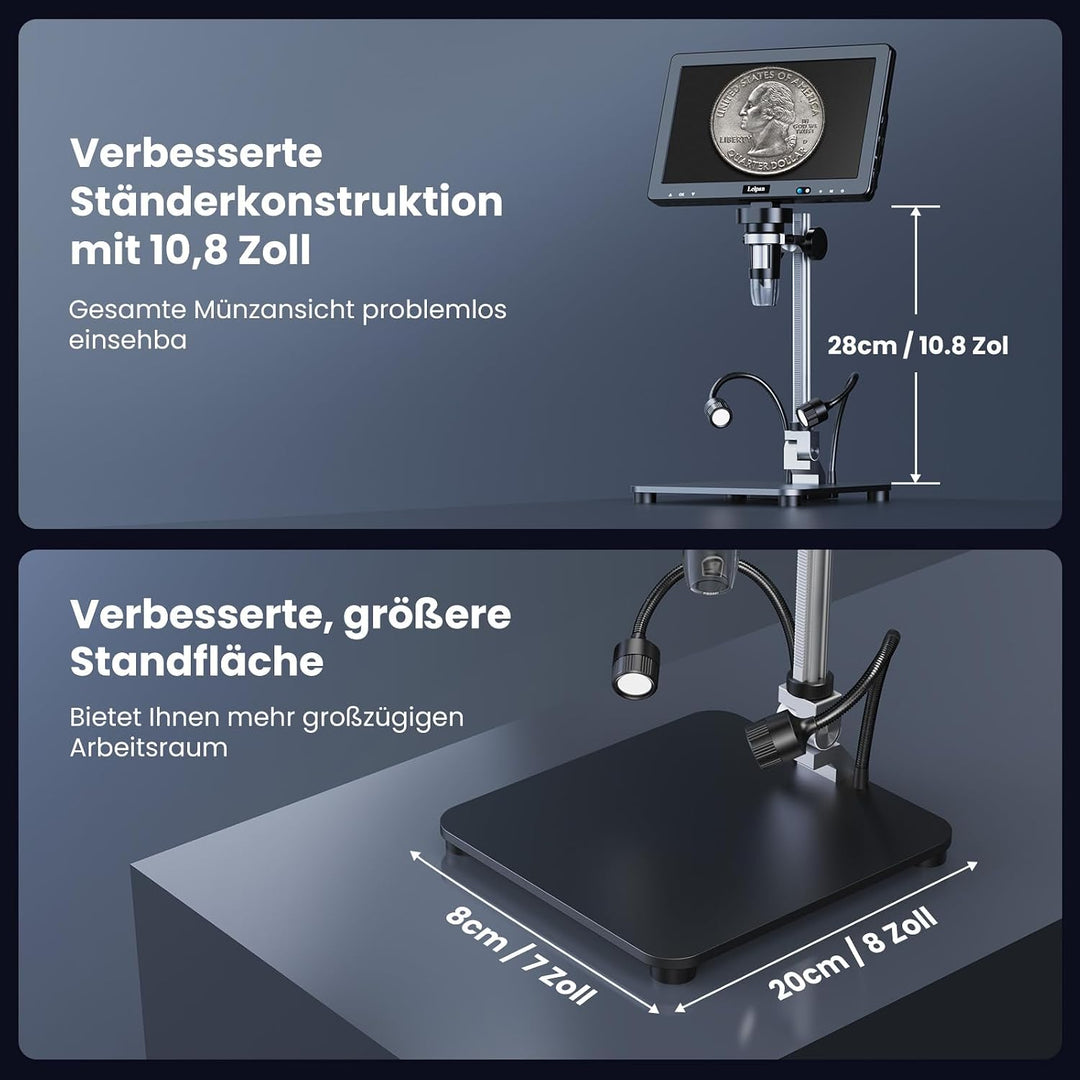 Digital Mikroskop 10,1" HD Bildschirm, 1200x Lötmikroskop mit Fernbedienung 10,1 Zoll, 10,1 Zoll
