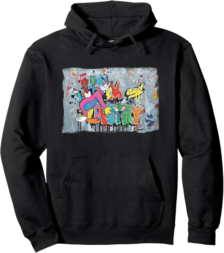 WB 100: Tom and Jerry Paint Splattered Truce Graffiti Wall Pullover Hoodie