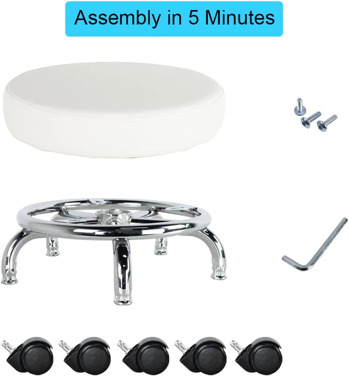 WKWKER Rollsitz PU Leder Low Round Rollhocker Kleiner Hocker mit Universal Drehrollen Rollen für Hom