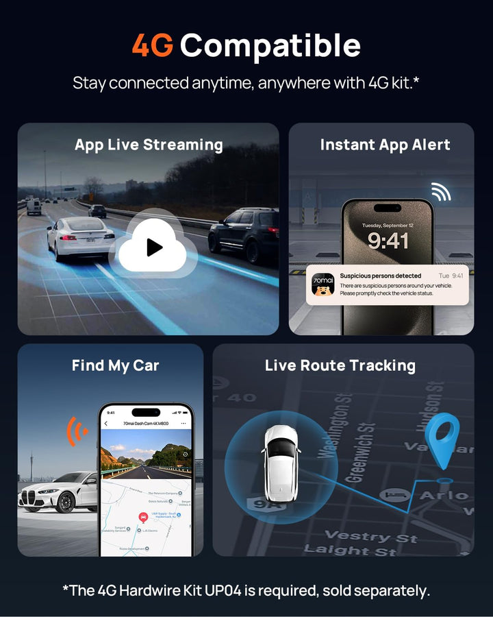 【70mai M800 Dashcam + UP06】 70mai M800 4K Dashcam Auto Vorne & Hinten, STARVIS 2 IMX678 Nachtsicht &