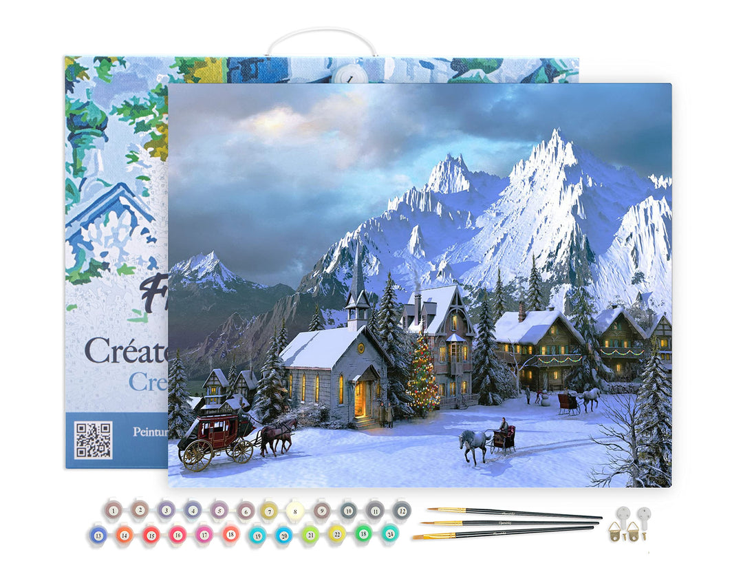 Figured'Art Malen Nach Zahlen Erwachsene Mit Rahmen Winter in den Alpen - Paint by Numbers Basteln D