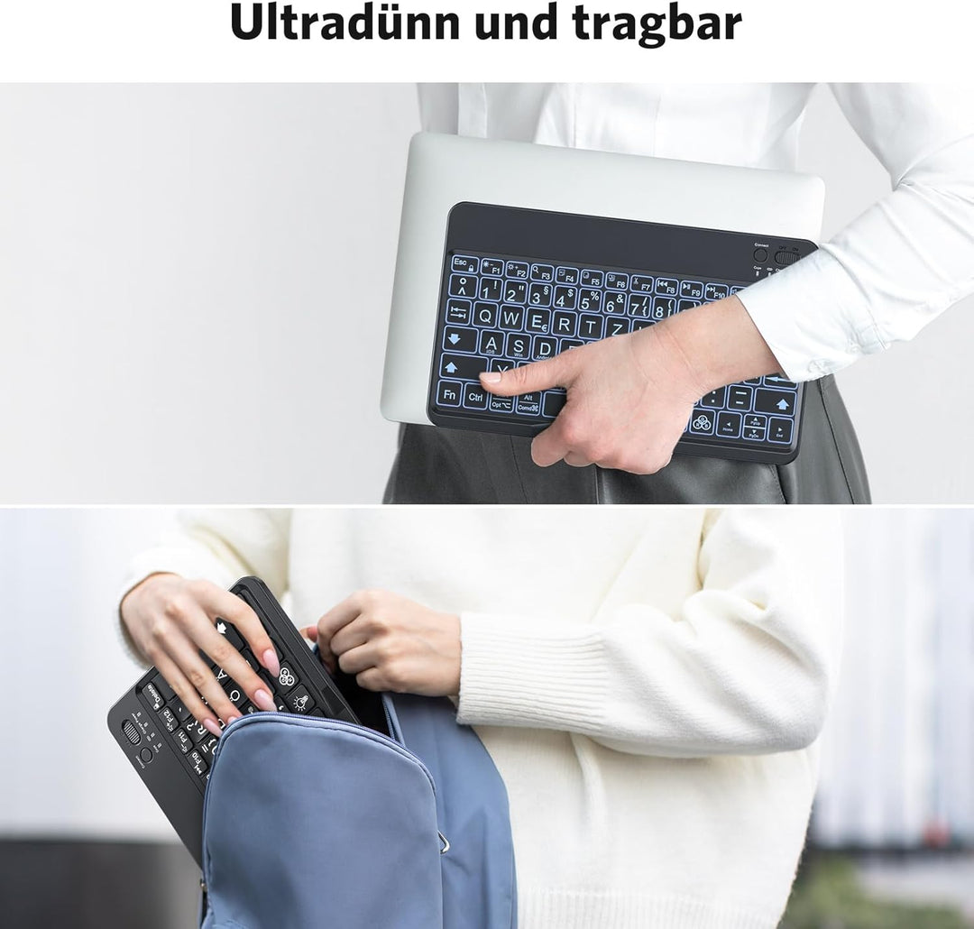 OMOTON Bluetooth Tastatur mit Grossem Druck für iOS/Android/Windows, QWERTZ Kabellose Tastatur für i