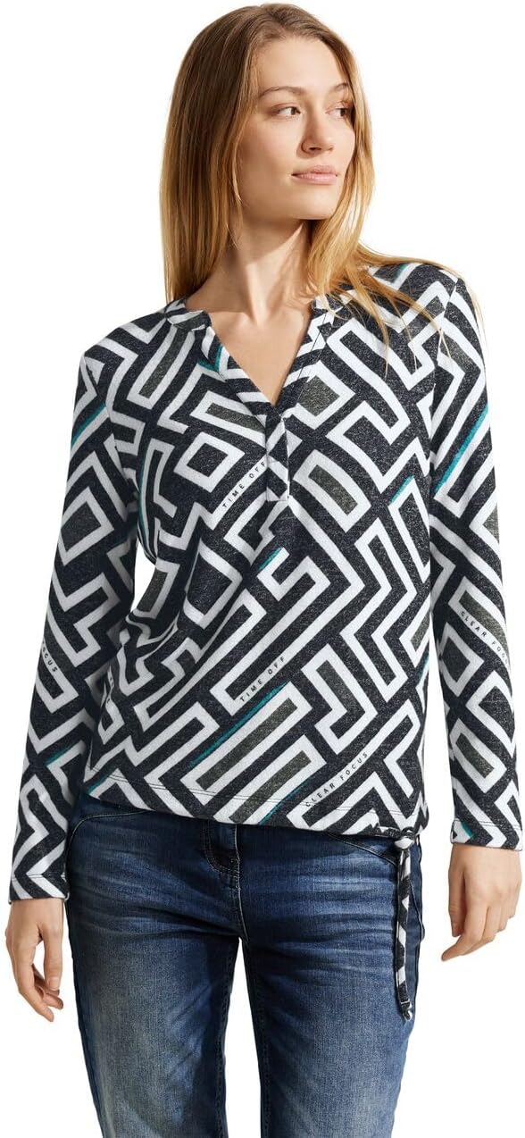 Cecil Damen Langarmshirt Bedruckt XL Black Melange, XL Black Melange