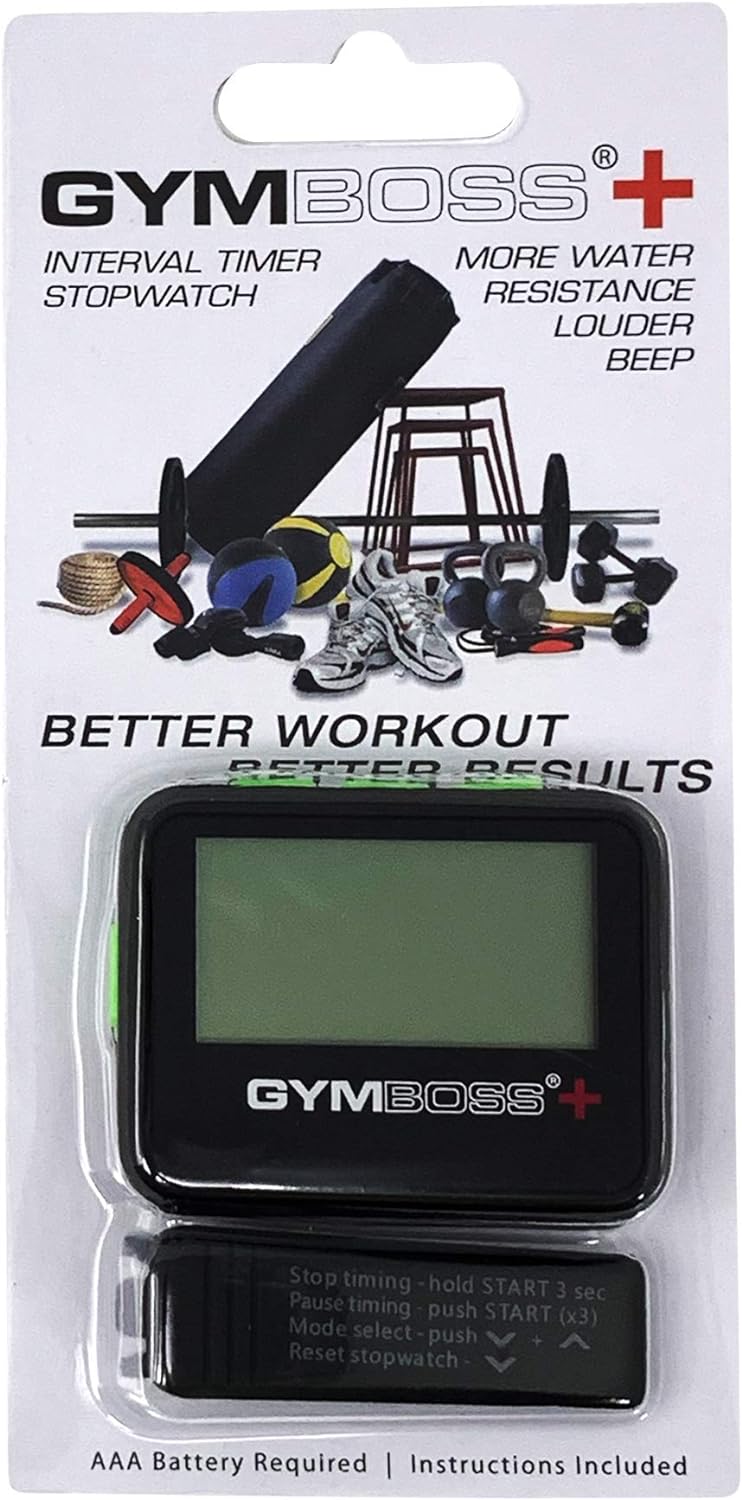 Gymboss Plus Intervall Timer und Stoppuhr Uhrenarmband - Bundle (SCHWARZ/GRÜN SOFTBESCHICHTUNG) Schw