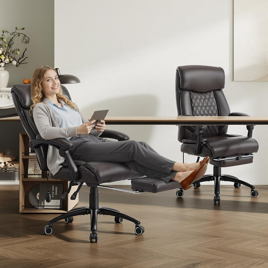 COLAMY Chefsessel Ergonomisch mit Fussstütze, Aufblasbarer Lendenstütze, 117° Kippfunktion, Gepolste