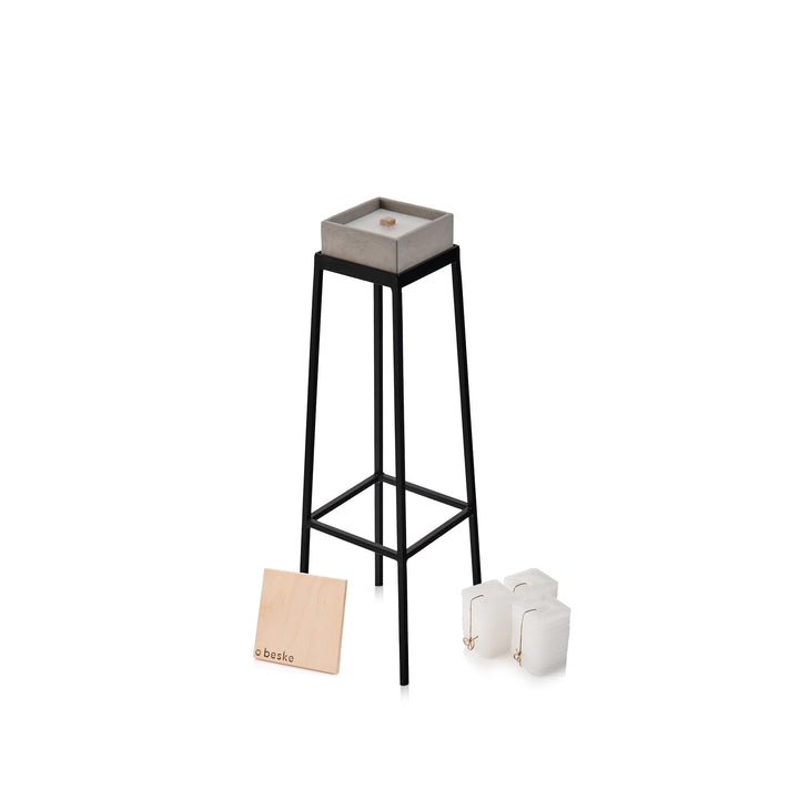 Original Betonfeuer Set inkl. Ständer Löschbrett und Nachfüllwachs | Pulverbeschichteter Ständer | H