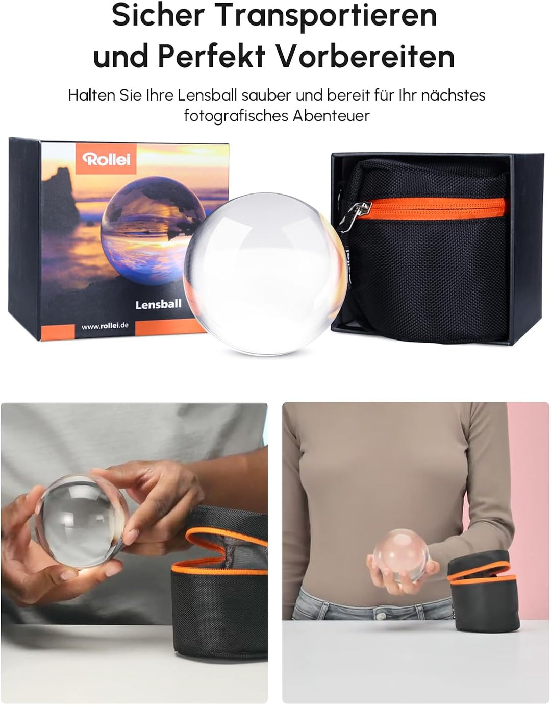 Rollei Lensball 60mm I Glaskugel I Kristallkugel I Foto-Kugel mit Aufbewahrungstasche &amp; Mikrofaser R