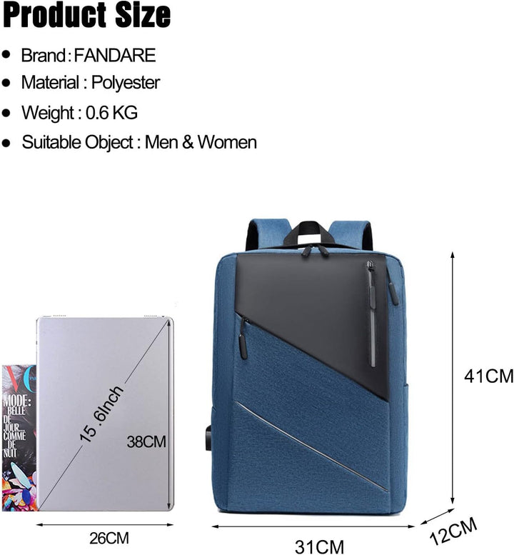 FANDARE Slim Laptop Rucksack Schulrucksack Herren Damen Tagesrucksack Mehrfarbiges Spleissen Daypack