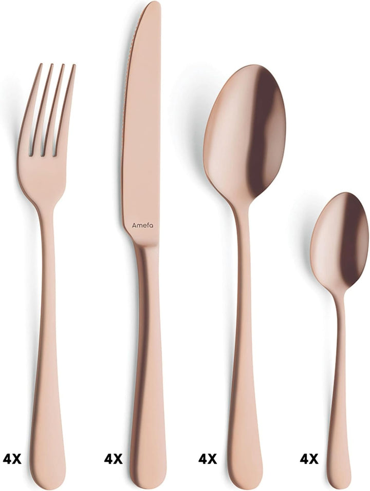 AMEFA AUSTIN Besteck Set 4 Personen (kupfer) | 16-teilig | PVD-veredelt | mattiertes Besteckset 4 Pe