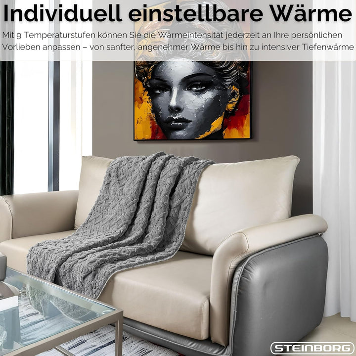 Steinborg® Heizdecke 180x130 cm mit Abschaltautomatik – Elektrische Kuscheldecke für Bett & Sofa, Wä