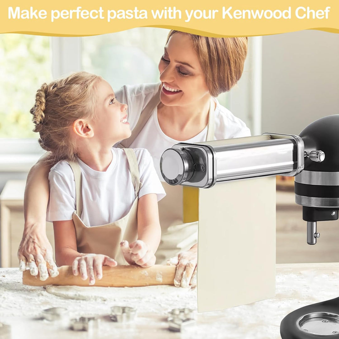 Nudelaufsatz aus 304 Edelstahl passend für Kenwood Küchenmaschine, Pasta Maker Zubehör mit Drehknopf