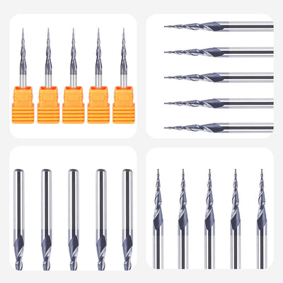 SpeTool 5 Stück Schaftfräser Eingestellt R0,25, 3,175mm (1/8") Schaft 2 Flöten Kugelkopffräser Konis