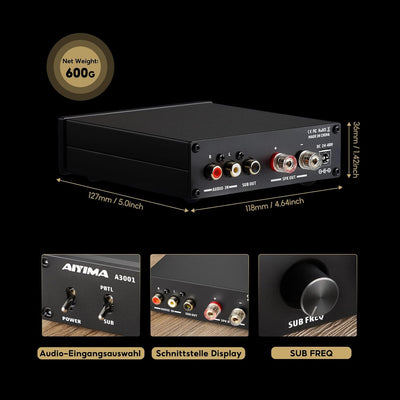 AIYIMA A3001 200W Subwoofer-Verstärker HiFi-Mono-Leistungsverstärker Klasse D-Verstärker mit Vollfre