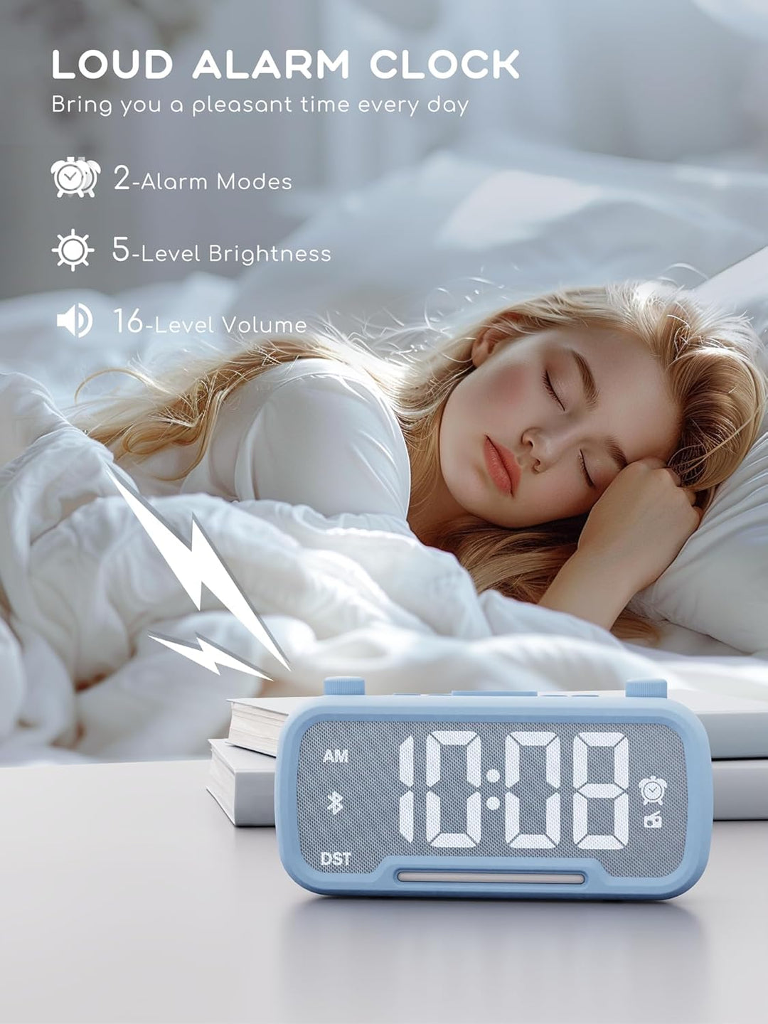 ROCAM Wecker für Schlafzimmer mit Nachtlicht, led Uhr mit FM-Radio, UKW Digitalradio, Küchenradio Ti