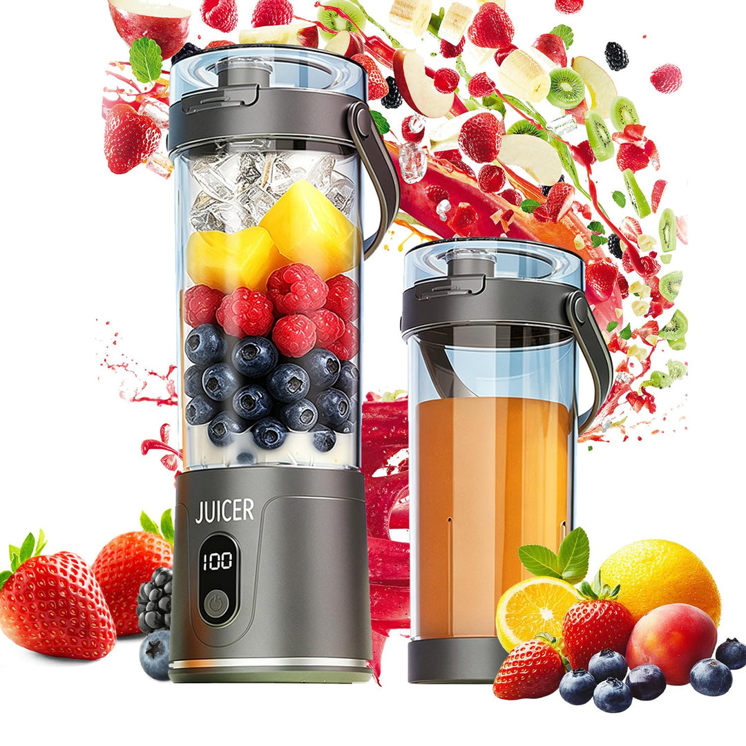 600ml Tragbarer Mixer Smoothie Maker to Go, Mini Standmixer mit 12 Klingen, USB-Aufladung, Kabellos