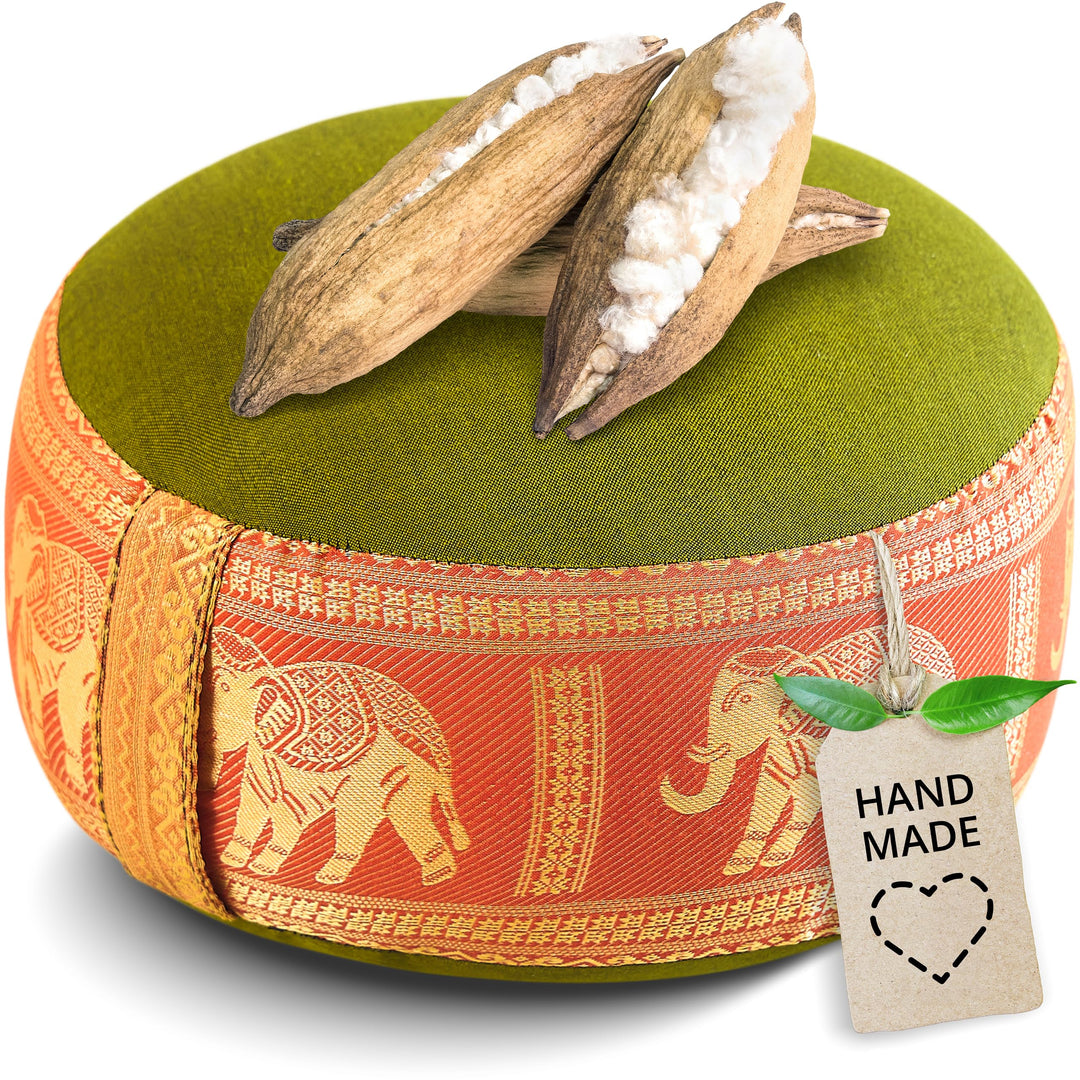 livasia Meditationskissen Thaiseide - Ø 32x20cm - Yogakissen klein mit Kapok, Pouf, Bodenkissen Yoga