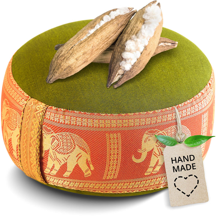livasia Meditationskissen Thaiseide - Ø 32x20cm - Yogakissen klein mit Kapok, Pouf, Bodenkissen Yoga