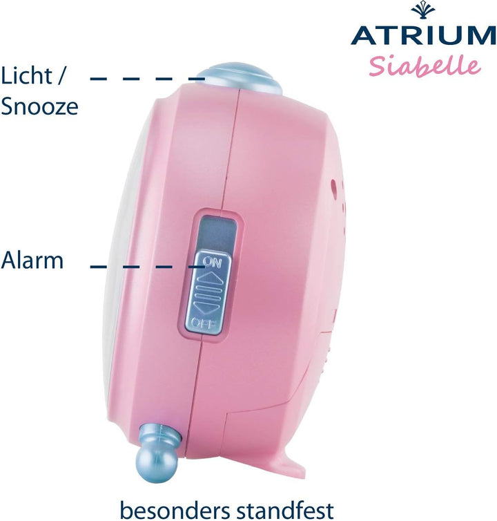 Atrium Kinderwecker Mädchen Siabelle Pferd Rosa Lila Weiss Analog Quarz ohne Ticken mit Licht und Sn