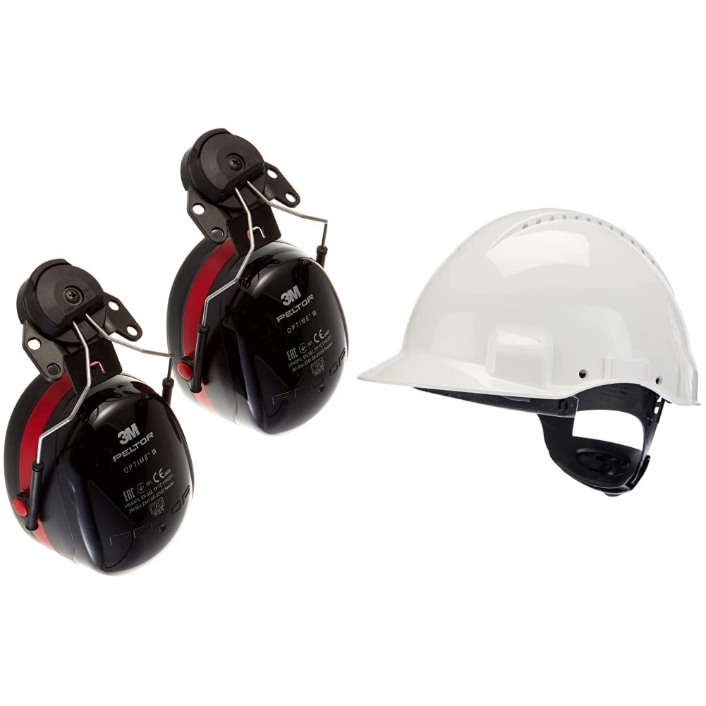 3M Peltor Optime III Kapselgehörschützer, 34 dB, schwarz/rot, Helmbefestigung & Schutzhelm G3000, G3