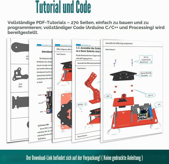 Adeept 5-DOF Roboter-Set, 5-Achsen-Roboter-Armspielzeug, kompatibel mit Arduino IDE, programmierbar,