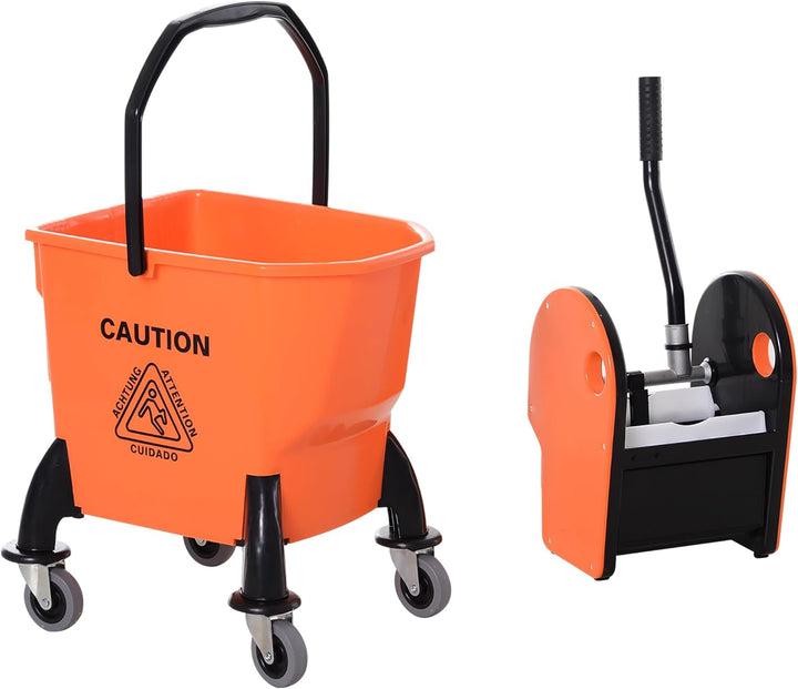 HOMCOM Professionelle Reinigungswagen Kapazität 26L Abnehmbare Wringer mit Rädern 44 × 36 × 90cm Ora