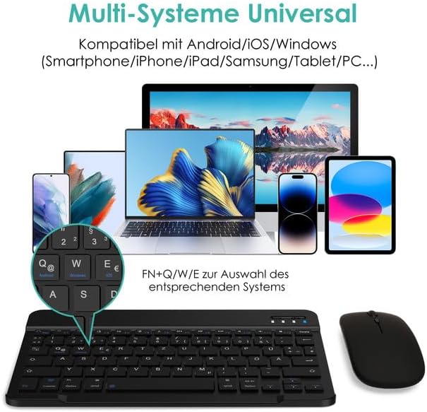 LAMA Kabellose Bluetooth Tastatur & Maus, wiederaufladbare Ultra-dünn Universal Tablet Tastatur, kom