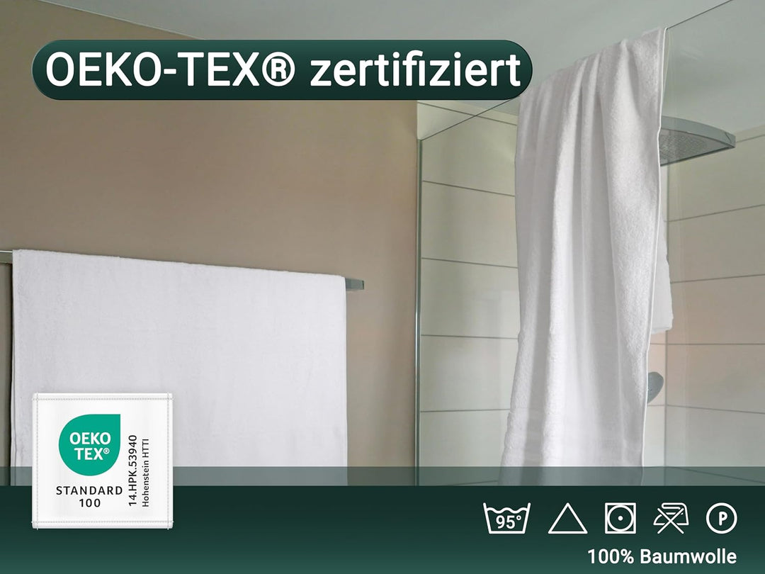 ZOLLNER 2er Set Duschtücher in 70x140 cm - Flauschige und saugstarke Handtücher in weiss - mit prakt