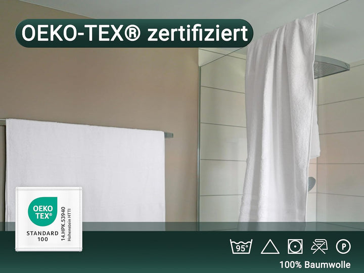 ZOLLNER 2er Set Duschtücher in 70x140 cm - Flauschige und saugstarke Handtücher in weiss - mit prakt
