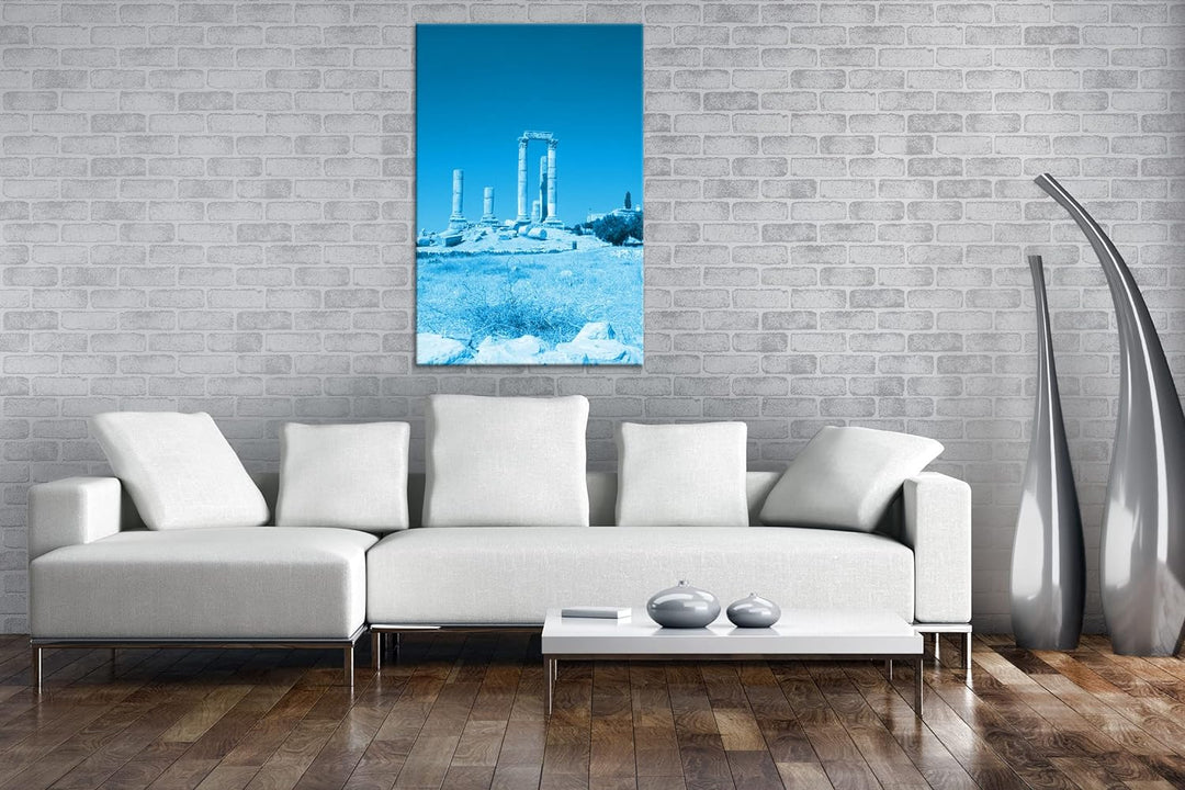 deyoli alte Ruine in Jordanien Format 100x70 Effekt: Monocrome Blau als Leinwandbild, Motiv fertig g