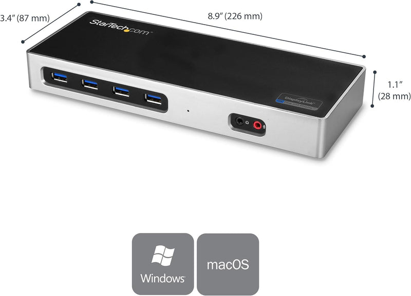 StarTech.com USB-C und USB-A DisplayLink Docking Station - Dockingstation für 2x Monitore 4K 60Hz Di