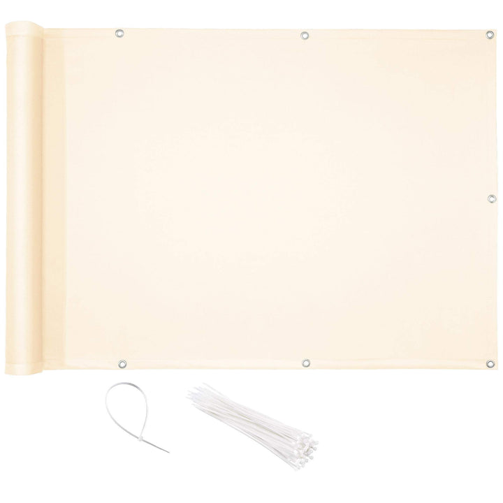 CelinaSun Sichtschutz Balkon 0,75 x 3 m Creme weiss PES Balkonbespannung mit Kabelbinder wasserabwei