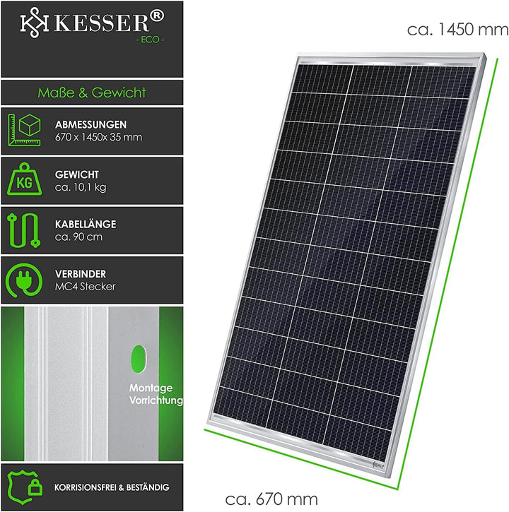 KESSER® Solarpanel 3er Set Monokristallin Solarmodul Solarpanel - 165W 18 V für 12 V Batterien, Phot