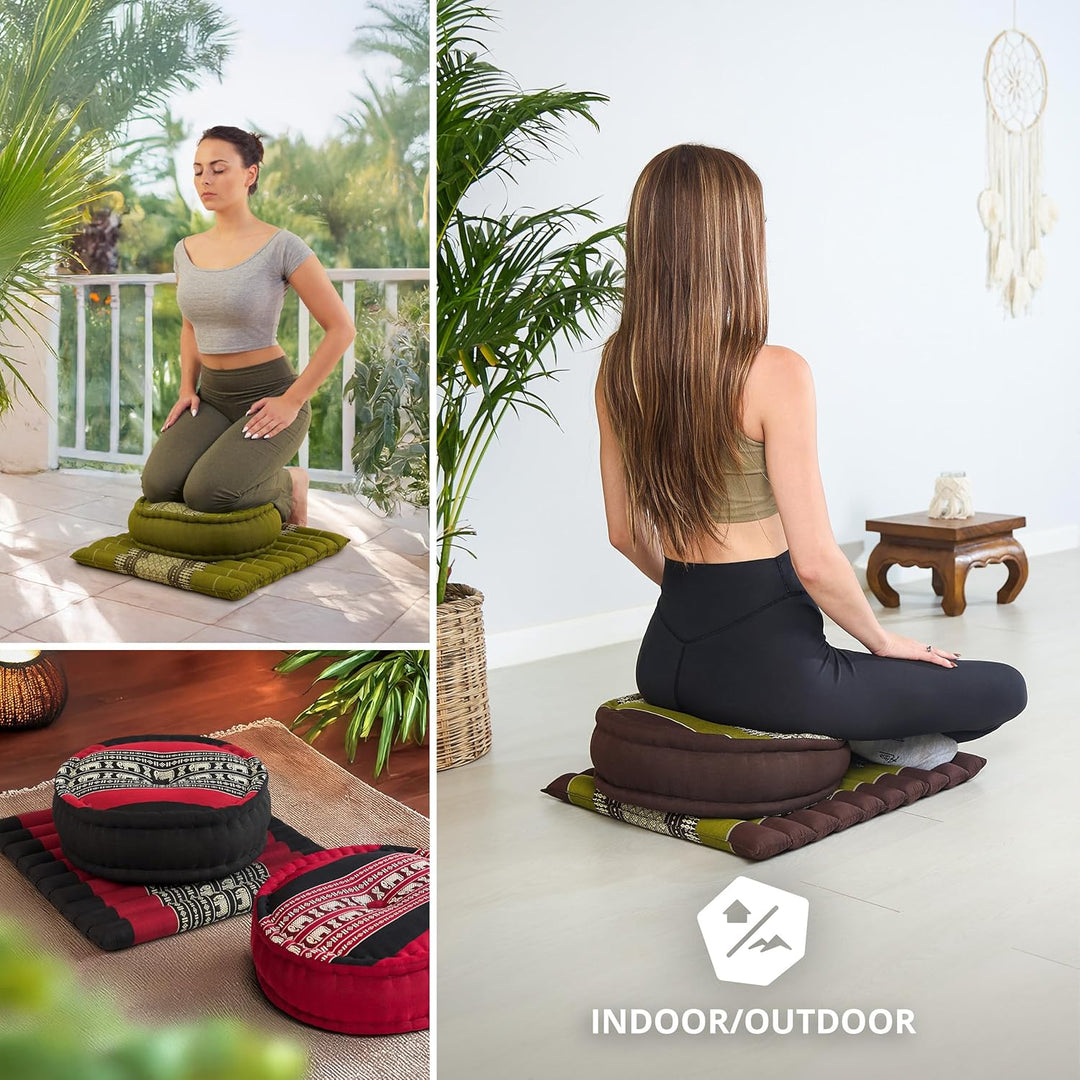 livasia Meditationsset L - Ø 38x15cm / Matte 50x50x4,5cm - Yogaset mit Kissen und Matte, Pouf, Yogam