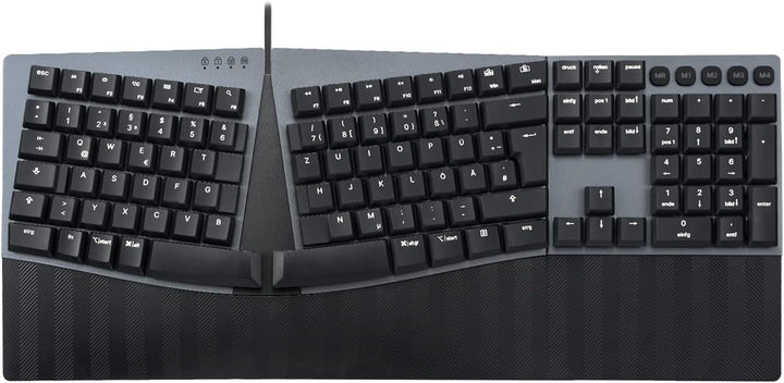 Perixx PERIBOARD-535BL Kabelgebundene ergonomische mechanische Tastatur in voller Grösse – Low Profi