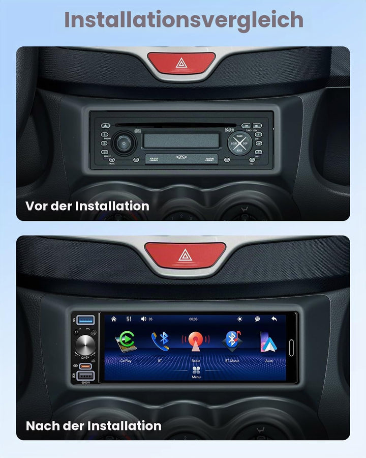 Hikity 1 DIN Autoradio Bluetooth Stereo Auto Bluetooth kompatibel mit Wireless CarPlay &amp; Android Aut