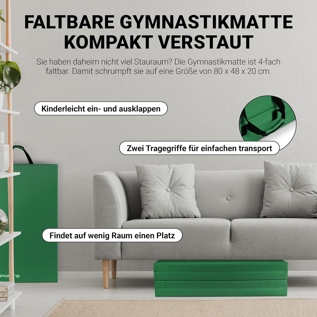 MSPORTS Turnmatte Premium klappbare Weichbodenmatte 190 x 80 x 5 cm Gymnastikmatte faltbare Sportmat