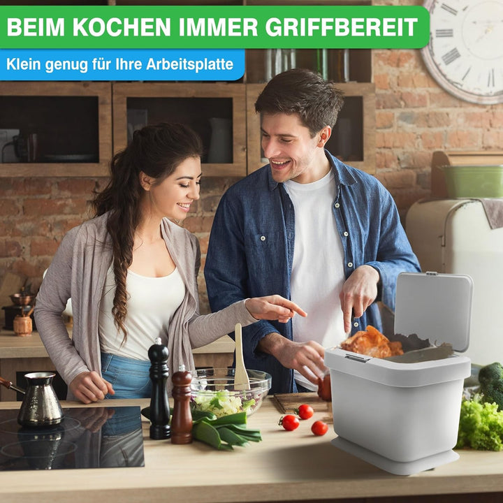 YourCasa® Biomülleimer Küche 5L - geruchsdichter Bio Mülleimer mit Deckel & Knopfdruck-Mechanismus -
