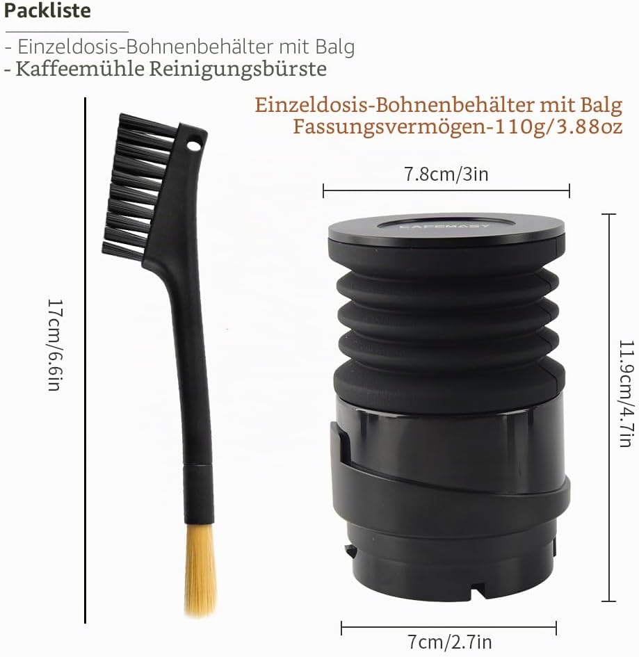 CAFEMASY Einzeldosis-Trichter mit Silikonbalg und Aluminiumdeckel, Kaffeemühle, Reinigungszubehör, W