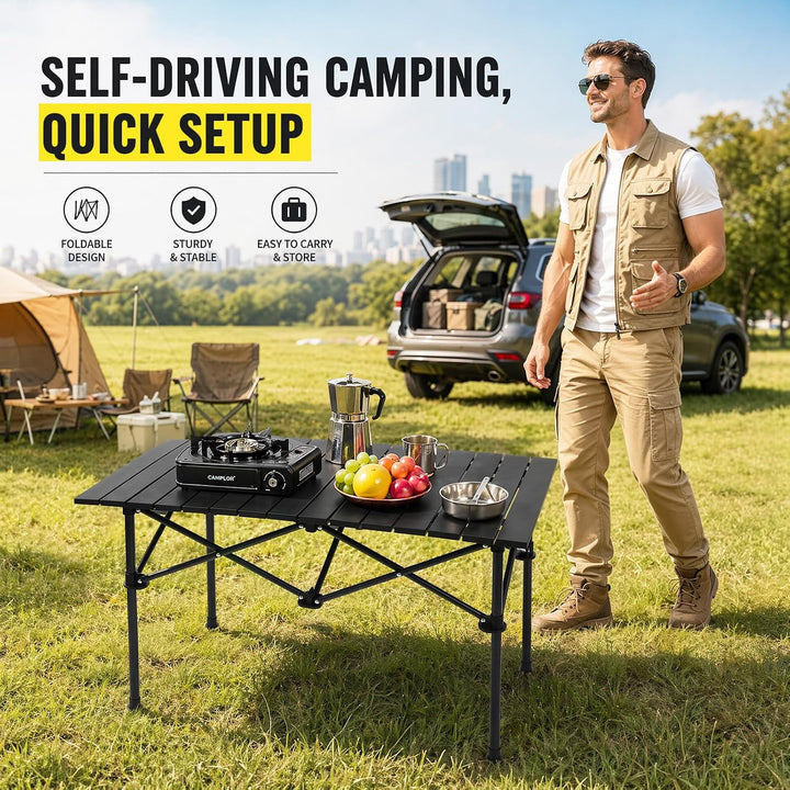 Campingtisch faltbar Klapptisch, Aufrollbare Tischplatte, Camping Falttisch Tragbar mit Tasche, Roll