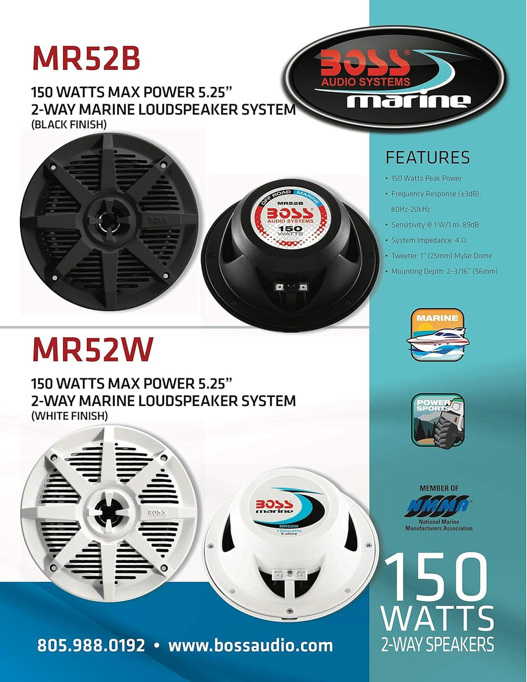 5.25IN 150W MRNE SPKR BLK MR25B 150 W, 13,3 cm, Schwarz, MR25B 150 W, 13,3 cm, Schwarz